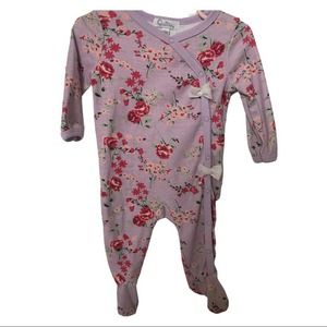 Lavender rose and floral print Quiltex snap onesie / footed pajama 3-6 mo